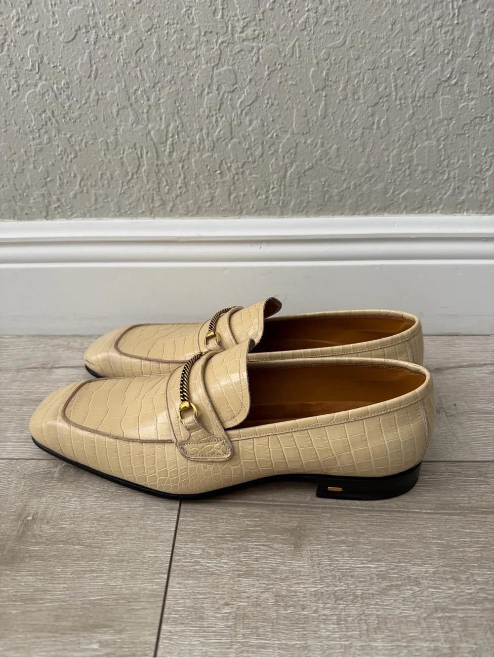 Tom Ford Cream Croc-Embossed Leather ivory Loafers men 11.5